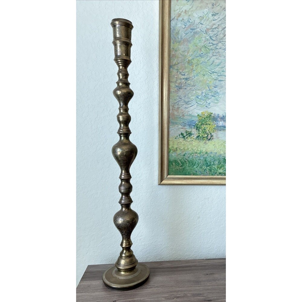 Vintage Adjustable Brass Altar Candlestick Tall Modular Etched Holder 16.5-36.5"
